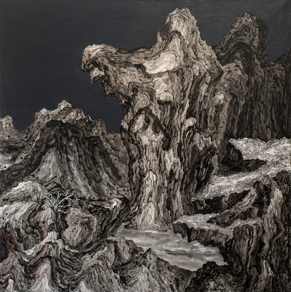 《云山独树图之三》布面丙烯、高110厘米、宽110厘米