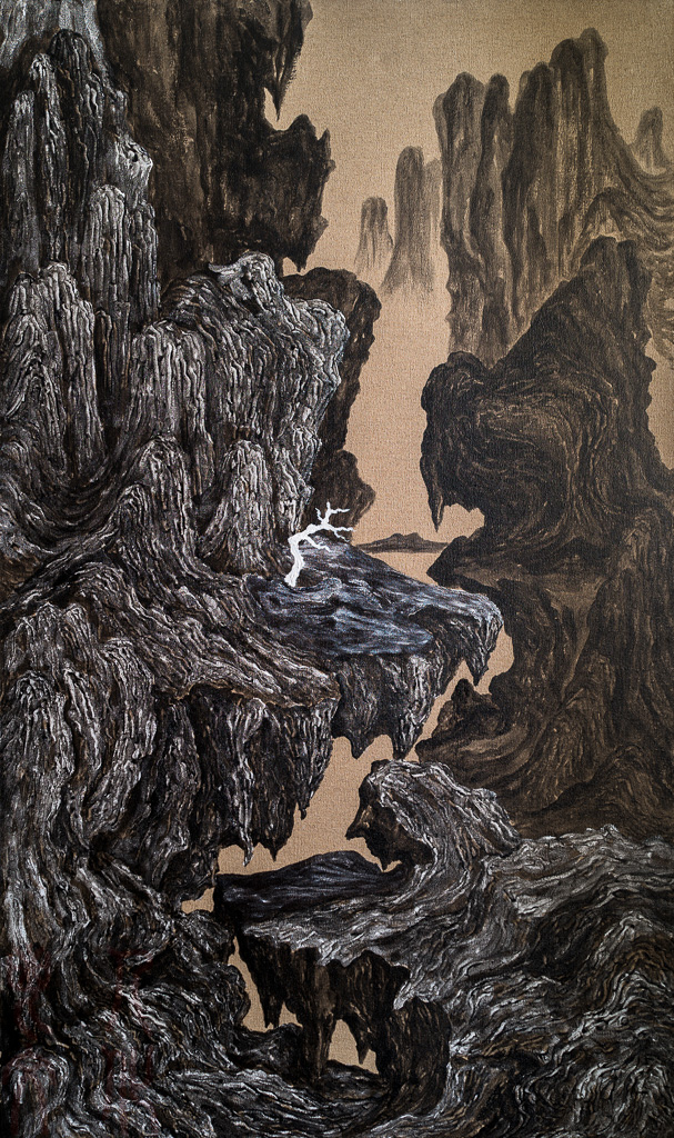 《独树寒山图》系列之一亚麻布丙烯 高150厘米宽90厘米