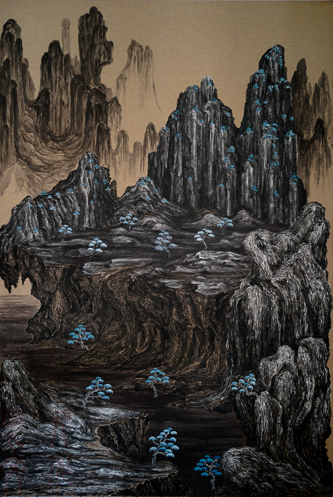 《寒山初雪图》系列之三亚麻布丙烯 高195厘米宽130厘米