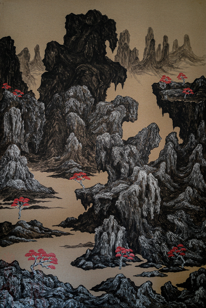 《寒山红树图》系列之一亚麻布丙烯 高195厘米宽130厘米